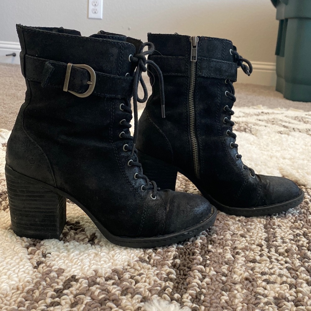 Born black suede boots.